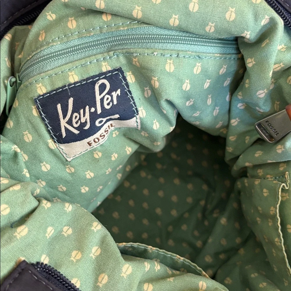 Fossil Key-per Navy Quilted Fabric and Leather Shoulder Bag